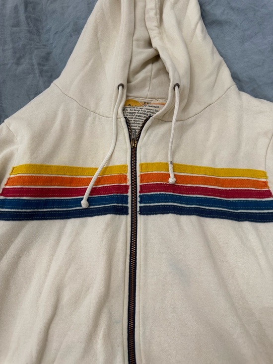 Aviator Nation Sweaters - Unisex  Aviator Nation Cream Zip-Up Hoodie Sweater with Retro Stripes